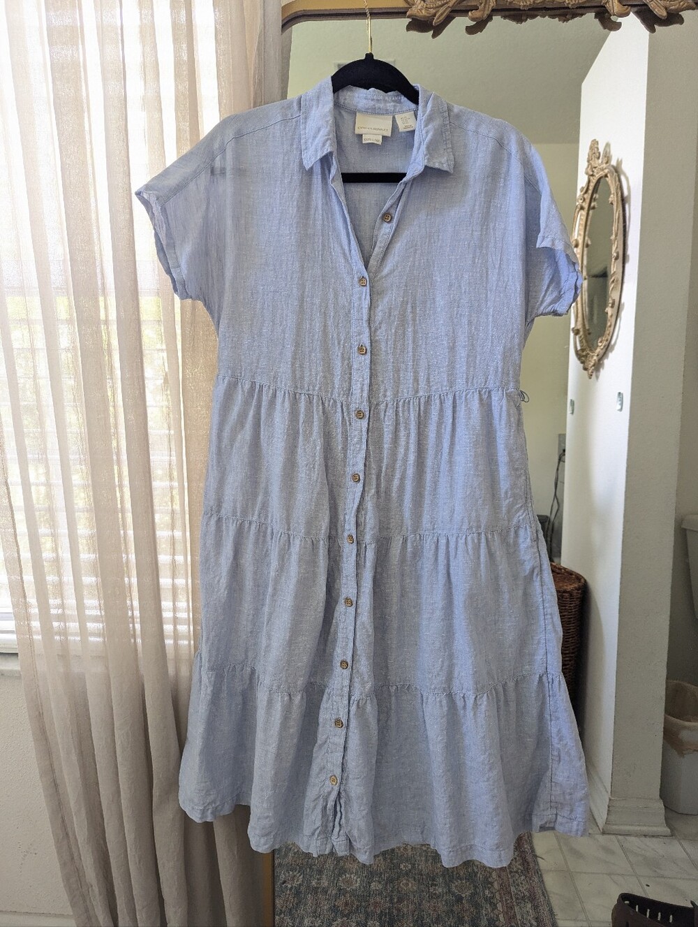 ✨ Cynthia Rowley 100% Linen Light Blue Tiered Shirtdress ✨